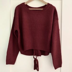 Burgundy Tie Back Crop Sweater -NWOT-
